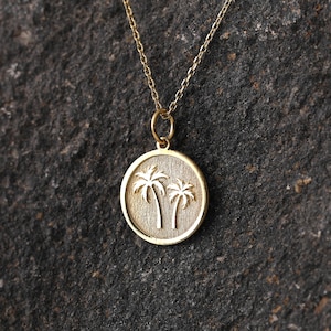 14k Gold Palm Tree Necklace, Personalized Palm Tree Pendant, Florida Necklace, Tropical Jewelry, Beach Necklace, Florida Palm Necklace