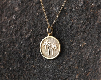 Collana con palma in oro 14k, ciondolo con palma personalizzato, collana Florida, gioielli tropicali, collana da spiaggia, collana con palma della Florida