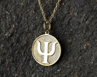 14k Gold Psychology Symbol Necklace, Personalized Psychology Symbol Pendant, Psychologist Gift Necklace, PSI Necklace, Psi Jewelry, Psi Gift