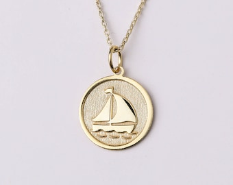 14k Gold Segelboot Halskette, personalisierte Segelboot Anhänger, zierliche Boot Halskette, Yacht Anhänger, Schiff Halskette, Traveller Geschenk, Ozean Liebhaber