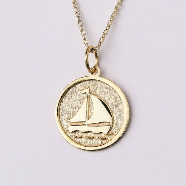 14k Gold Sailboat Necklace, Personalized Sailboat Pendant, Dainty Boat Necklace, Yacht Pendant, Ship Necklace, Traveler Gift, Ocean Lover