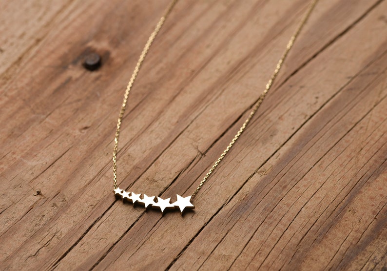 14k Gold Shooting Star Necklace Multiple Star Necklace 6 Etsy