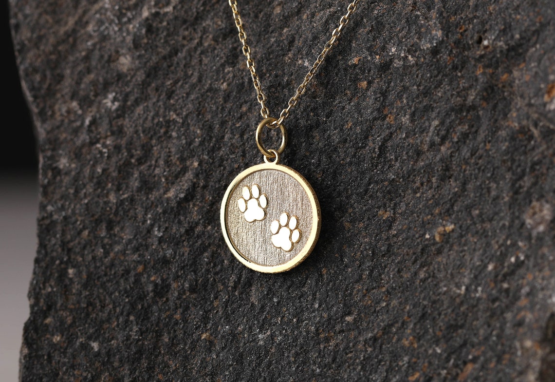 Tiny 14k Gold Dog Paw Print Necklace Personalized Paw Print Etsy