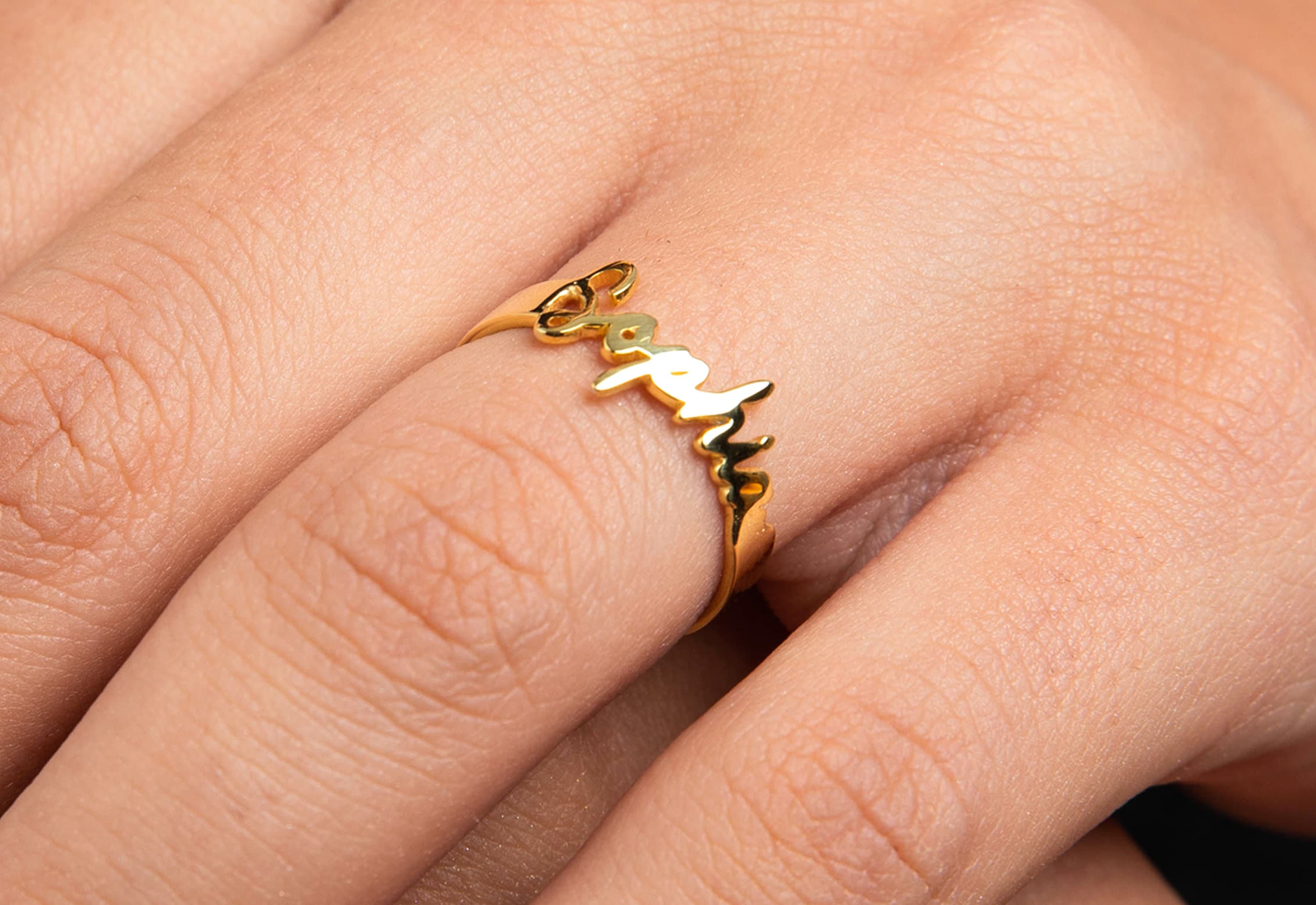 Personalized script shop name rings