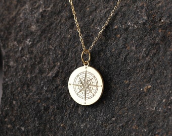 14k Gold Compass Necklace, Compass Jewelry, Personalized Compass, Compass Gift, Compass Pendant, Polaris Necklace, Gold Necklace for Women