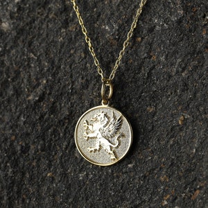 14k Gold Griffin Necklace, Personalized Griffin Pendant, Gryphon Necklace, Greek Mythology Pendant, Gryphon Amulet, Lion and Eagle Necklace