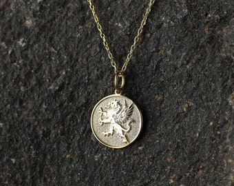 14k Gold Griffin Necklace, Personalized Griffin Pendant, Gryphon Necklace, Greek Mythology Pendant, Gryphon Amulet, Lion and Eagle Necklace