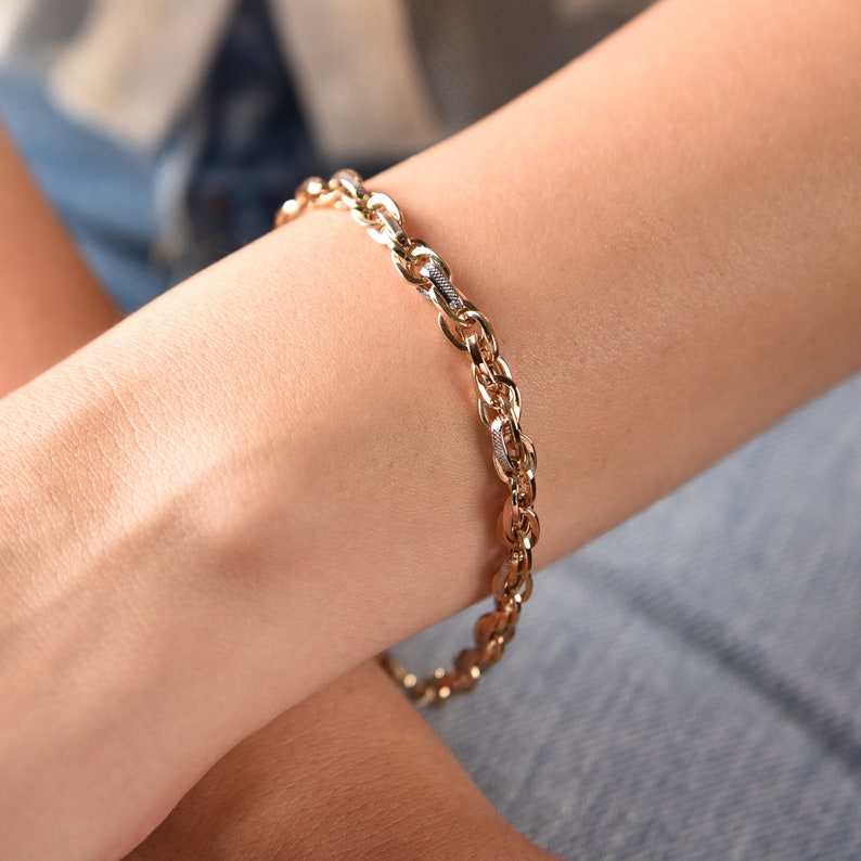 14K Gold Chunky Gold Chain Bracelet Women's Chain Etsy