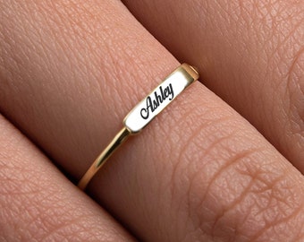 14K Gold Simple Name Ring, Dainty Name Ring, Stackable Name Ring, Stacking Ring with Name, Personalize Custom Name Ring, Name Gift for Girls