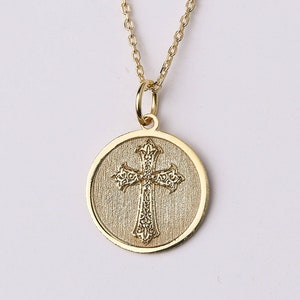 14k Gold Antique Cross Necklace, Personalized Cross Pendant, Vintage Cross Necklace, Religious Jewelry, Jewelry Gift, Dainty Cross Necklace