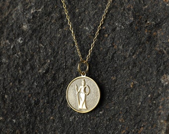 14k Gold Goddess Athena Necklace, Personalized Athena Pendant, Antique Greek Goddess Necklace, Athena Goddess Jewelry, Mom Gift Necklace