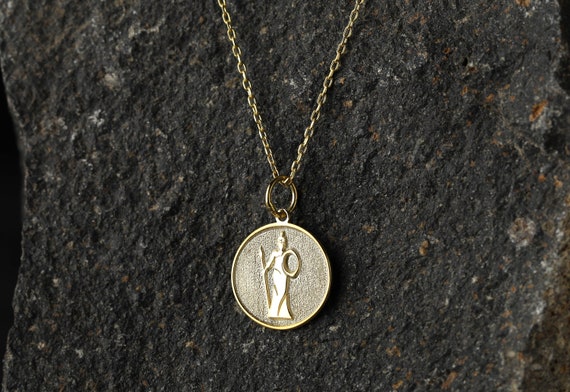 14k Gold Goddess Athena Necklace, Personalized Athena Pendant, Antique Greek Goddess Necklace, Athena Goddess Jewelry, Mom Gift Necklace