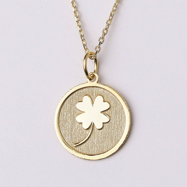 14k Gold Four Leaf Clover Necklace, Personalized Clover Pendant, Shamrock Necklace, Best Friend Gift, Good Luck Gifts, Real Gold Lucky Charm