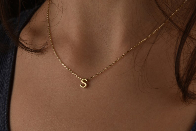 14K Solid Gold Tiny Letter Necklace 