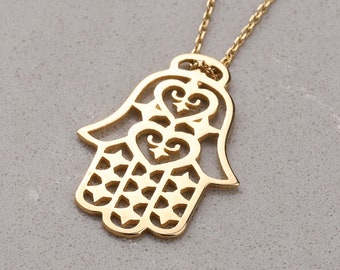 14K Gold Hamsa Necklace, Hand of Fatima, Lucky Charm Necklace, Dainty Gold Hamsa Necklace, Protection Jewelry, Hamsa Jewelry Gold Gift