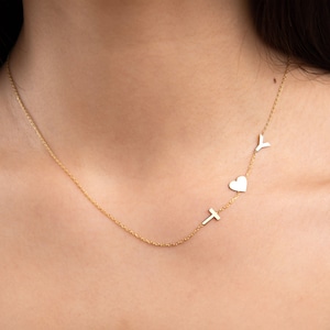 Collar inicial de oro de 14k, collar de letras, regalo para mejor amigo, collar con corazón, collar inicial delicado, joyería personalizada