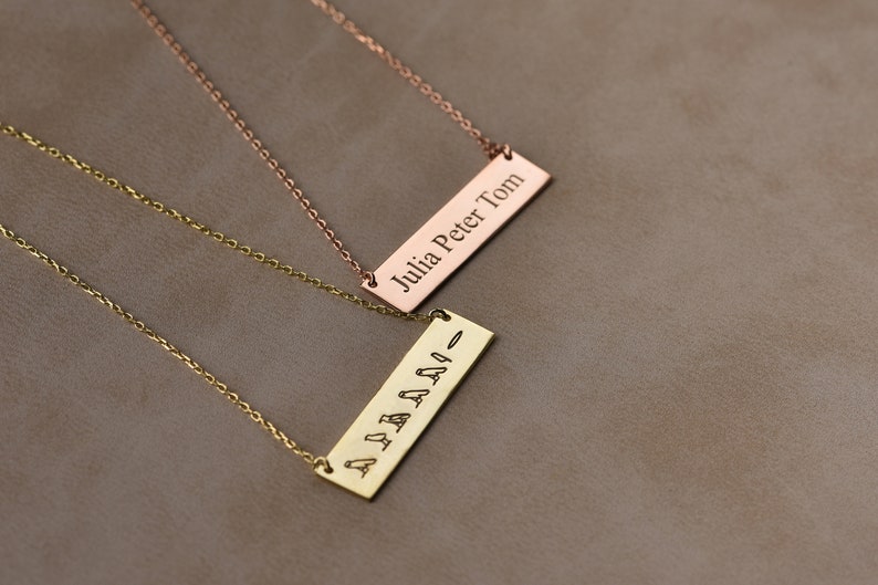Personalized Bar Necklace, Simple Bar Necklace, Hieroglyph Necklace , Custom Necklace, Name Necklace, Birthday Gift Necklace, Mom Gift Gold image 1