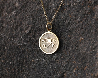 14k Gold Eye of Horus Necklace, Personalized Horus Pendant, Egyptian Jewelry Gift, Ra Necklace, Eye of Ra Necklace, Egypt Eye Charm Necklace