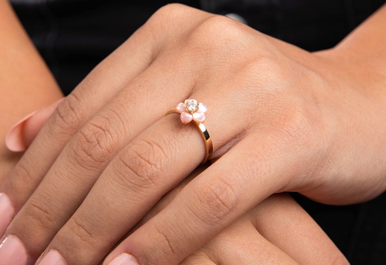 Valentine/'s Day Gift Spring Blossom Ring Floral Ring Pink Flower Ring 14K Solid Gold Cherry Blossom Ring Gold Blossom Ring Sakura Ring