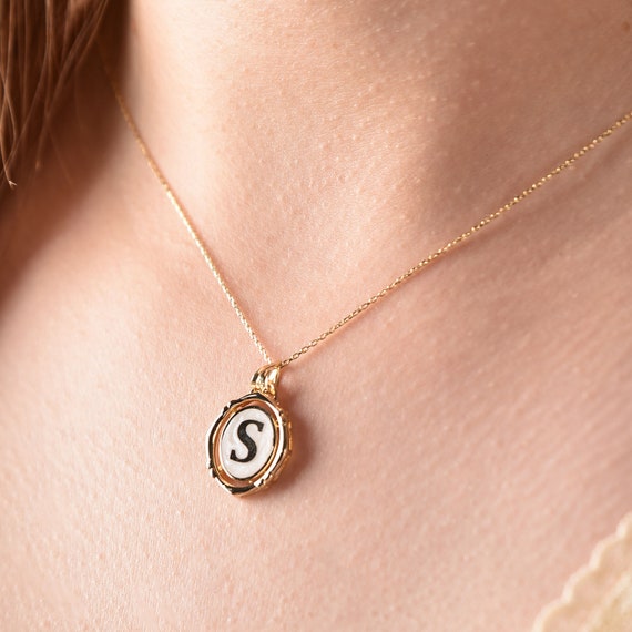 14K Gold Letter Necklace Mother of 