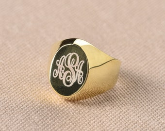 3 Letter Signet Ring, Monogram Ring Gold, 14k Gold Oval Signet Ring, Simple Monogram Ring, Personalized Signet Ring, Initial Signet Ring