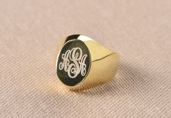 Solid 14k Yellow Gold 3 Initials Monogram Ring Personalized Monogrammed  Jewelry