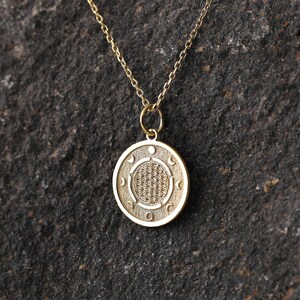 14k Gold Phases Of The Moon Necklace, Personalized Phases Of The Moon Pendant, Flower of Life Necklace, Celestial Jewelry, Moon Phase Charm