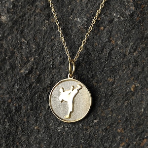 14k Gold Martial Arts Necklace, Personalized Karate Pendant, Taekwondo Necklace, Necklace Gift for Boyfriend, Athlete Gift, Coach Gift Charm