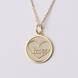 14k Gold Love Heart Necklace, Personalized Heart Necklace, Heart Pendant, Custom Name Engraved Heart, Gift for Her, Valentine&#39;s Day Gift