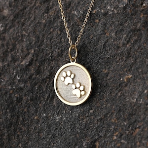 14k Gold Cat Paw Print Necklace, Personalized Paw Print Pendant, Gold Pet Jewelry, Puppy Paw Pendant, Cat Necklace Paw Print, Paw Charm