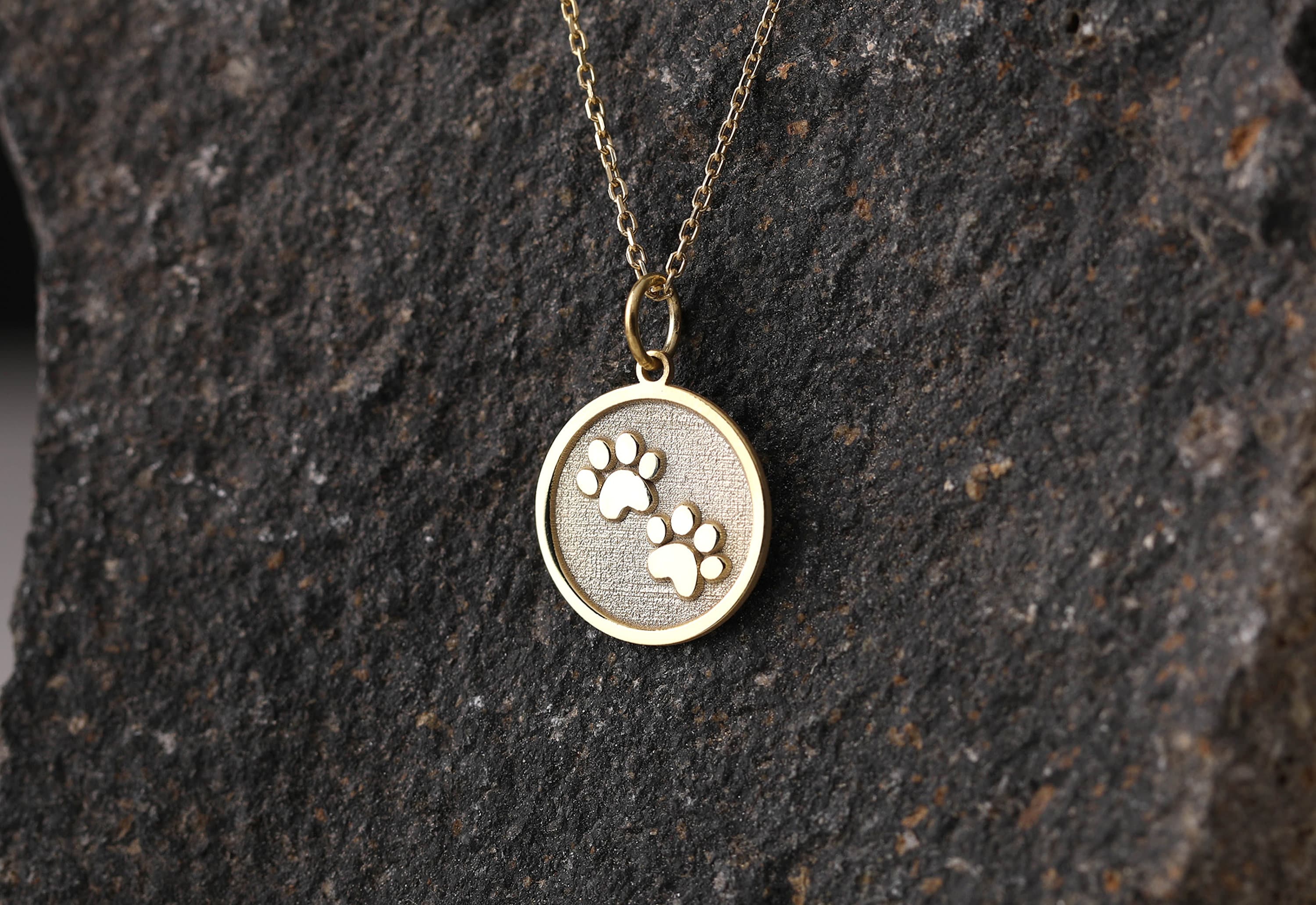 14k Gold Cat Paw Print Necklace Personalized Paw Print Pendant