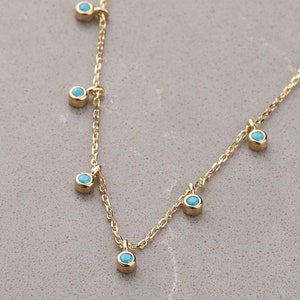 Turquoise Choker Necklace, Turquoise Necklace Gold 14k, Dangling Stones Necklace, Turquoise Jewelry, December Birthstone Necklace, Gold Gift