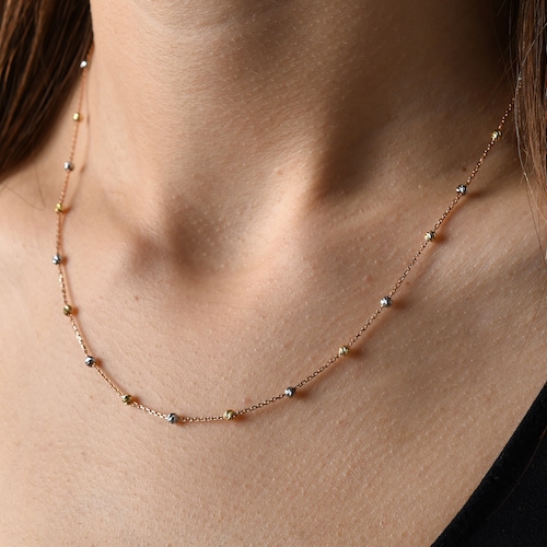 14k Solid Gold Bead Chain Necklace Gold Beaded Necklace Etsy