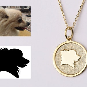 14k Gold Pet Portrait Necklace, Personalized Dog Portrait Necklace, Pet Silhouette Custom Pendant, Pet Memorial Jewelry, Gift for Pet Lover