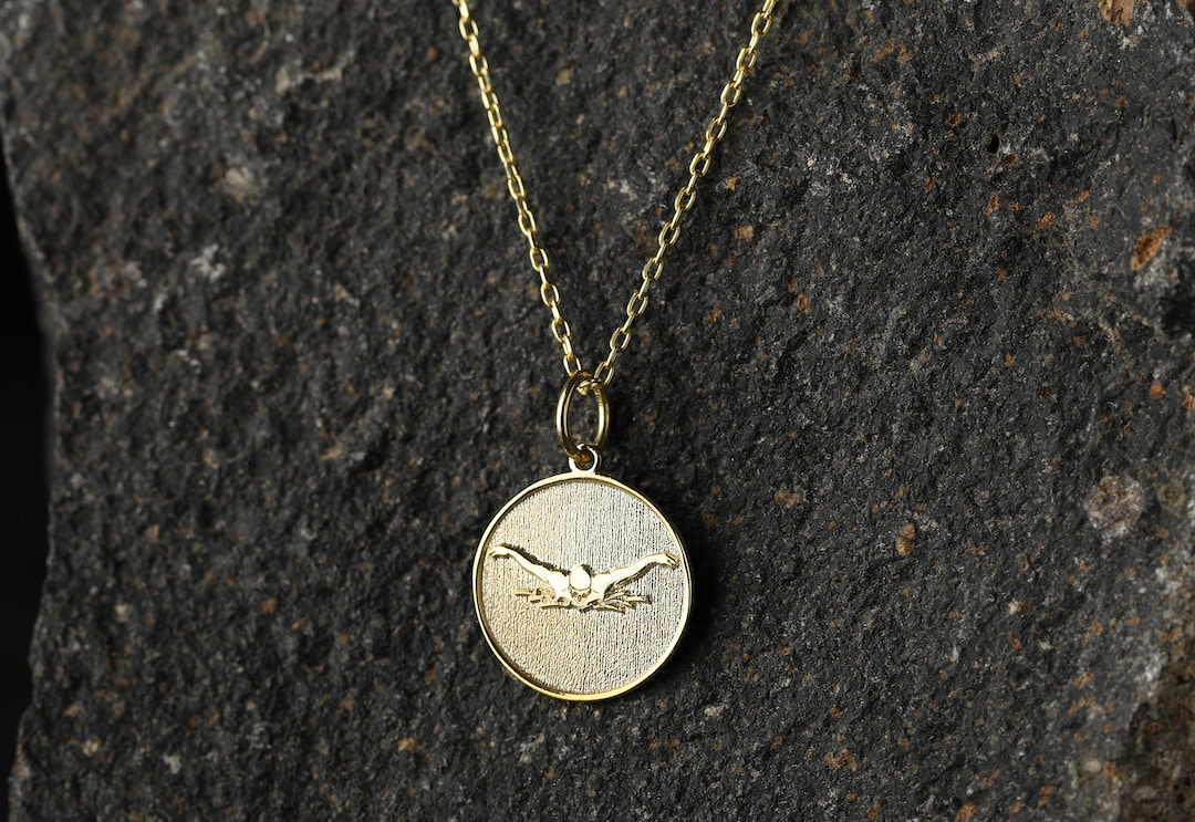 14k Gold Swimmer Necklace, Personalized Swimmer Pendant, Swimming Jewelry, Swim Team Jewelry