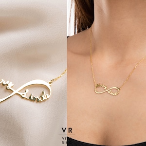 Infinity Name Necklace, 14K Gold Personalized Infinity Necklace for Woman, Custom Infinity Necklace, Family Name Necklace, 2 Name Necklace