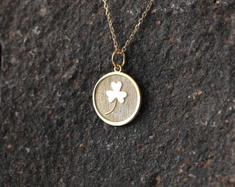 14k Gold Three Leaf Clover Necklace, Personalize Clover Pendant, Shamrock Necklace, Best Friend Gift, Good Luck Gifts, Real Gold Lucky Charm