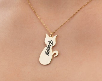 Tiny Cat Name Necklace, Personalized Pet Necklace, Cat Mom Gift, Pet Mom Necklace, Cat Personalized Necklace, Personalized Pet Jewelry Gold