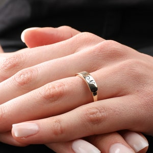 14k Gold Tiny Signet Ring, Basmala Ring, Personalize Simple Ring, Gold Name Ring, Gold Letter Ring, Gold Gift for Mom, Ring for Men, Woman image 2