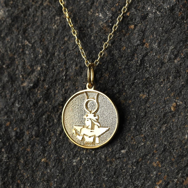 14k Gold Isis Necklace, Personalized Egyptian Isis Pendant, Egypt Goddess Necklace, Egyptian Mythology Charm, Ancient Jewelry, Isis Amulet