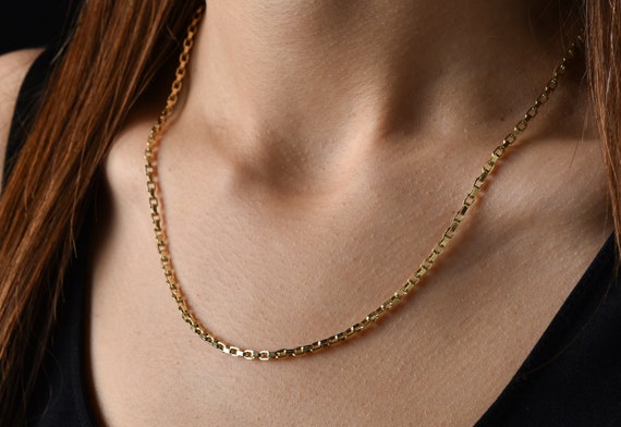 Solid Gold Thin Box Chain 14K Yellow 