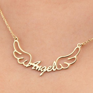 Angel Name Necklace, Angel Wing Necklace, Gift for Daughter, Angel Wings Personalize Name Necklace, Wings Name Necklace, Fairy Name Necklace