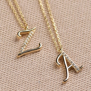 Collar de letras CZ de oro de 14k, collar inicial de oro, collar de letras diminutas, collar personalizado, collar de circón simple, collar de lucas de oro