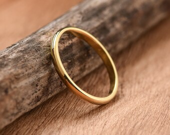 2 mm 14K Yellow Gold Wedding Band, Thin Wedding Ring in Solid 14k Gold, Gold Wedding Band for Her, Gold Stacking Ring, Classic Wedding Ring