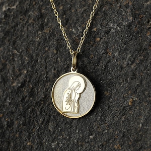 14k Gold Virgin Mary Necklace, Personalized Mother Mary Pendant, Holy Mother Pray For Us, Christian Jewelry Gift Gold, Religious Necklace