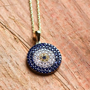 Tiny Evil Eye Necklace, 14K Gold Evil Eye Charm Necklace, Unique Gift, Solid Gold Protection Necklace, Dainty Necklace, Delicate Jewelry