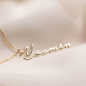 14K Gold Vertical Name Necklace, Necklace for Woman, Personalize Name Necklace, Script Name Necklace, Name Jewelry, Cursive Name Necklace