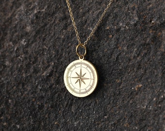 Dainty 14k Gold Compass Necklace, Personalized Compass Pendant, Compass Gift, Compass Jewelry, Polaris Necklace, Gold Necklace for Women