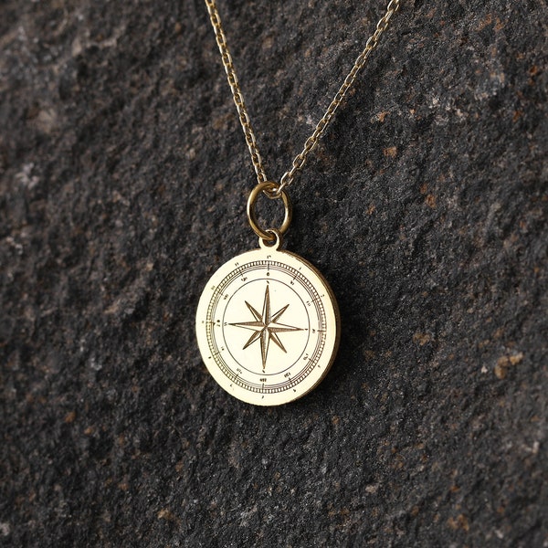 Dainty 14k Gold Compass Necklace, Personalized Compass Pendant, Compass Gift, Compass Jewelry, Polaris Necklace, Gold Necklace for Women