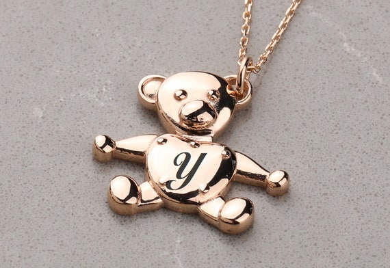 14K Solid Gold Teddy Bear Necklace - Etsy